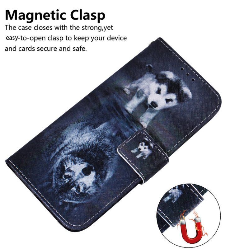 Etui Folio do Honor Magic 5 Lite z Łańcuch Pasiasty Sen Szczeniaka