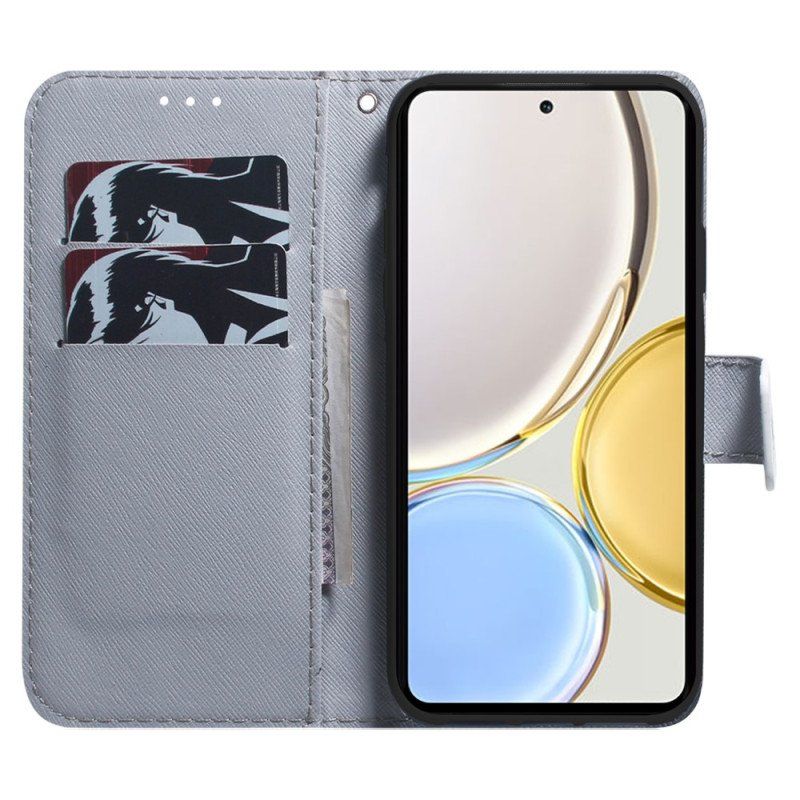 Etui Folio do Honor Magic 5 Lite z Łańcuch Paskowe Gałęzie Kwiatów