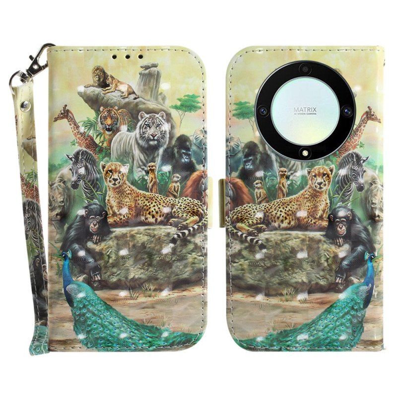 Etui Folio do Honor Magic 5 Lite z Łańcuch Stringi Safari Animals