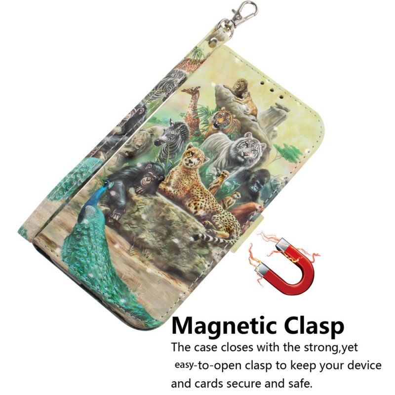 Etui Folio do Honor Magic 5 Lite z Łańcuch Stringi Safari Animals