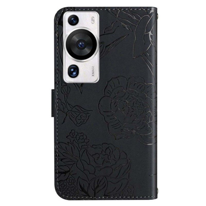 Etui Folio do Huawei P60 Pro Motyle Z Paskiem Na Ramię