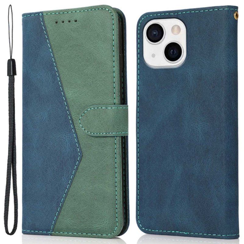 Etui Folio do iPhone 14 Dwukolorowa Skórzana Tekstura