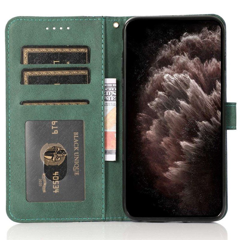 Etui Folio do iPhone 14 Dwukolorowa Skórzana Tekstura