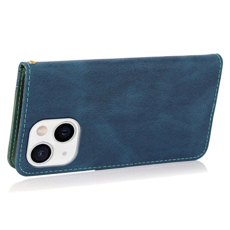 Etui Folio do iPhone 14 Dwukolorowa Skórzana Tekstura