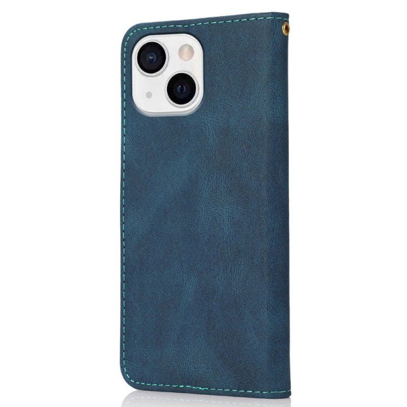 Etui Folio do iPhone 14 Dwukolorowa Skórzana Tekstura