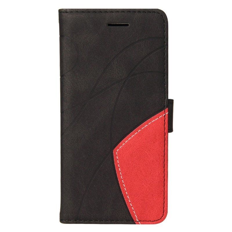 Etui Folio do iPhone 14 Plus Dwukolorowa Sygnowana Sztuczna Skóra