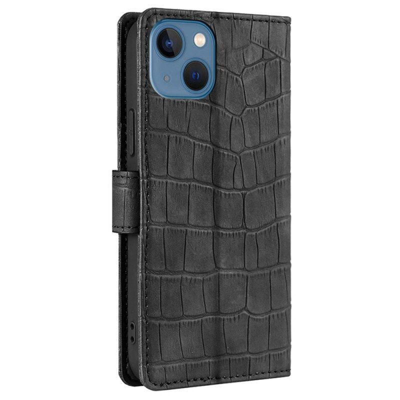 Etui Folio do iPhone 14 Plus Styl Skóry Krokodyla