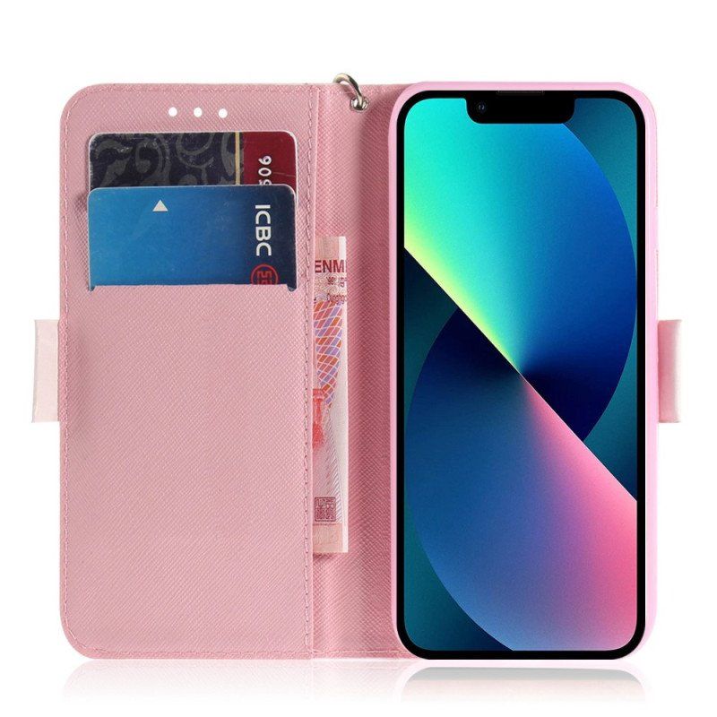 Etui Folio do iPhone 14 Plus z Łańcuch Pompka Z Paskami