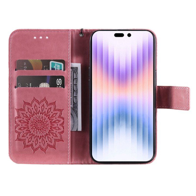 Etui Folio do iPhone 14 Pro Max Mandala Sun Ze Smyczą