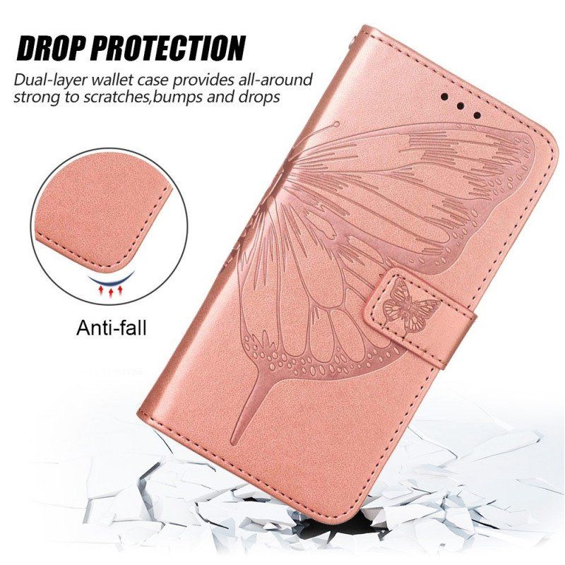 Etui Folio do iPhone 14 Pro Max z Łańcuch Barokowy Motyl Z Paskami