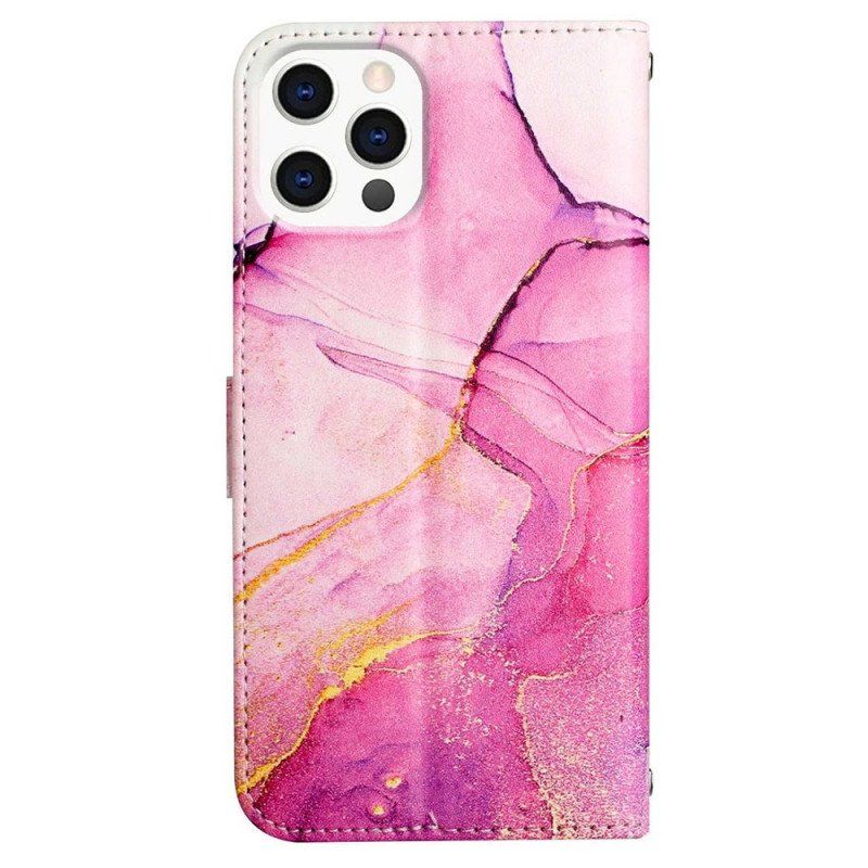 Etui Folio do iPhone 14 Pro Max z Łańcuch Pasek Marmuru