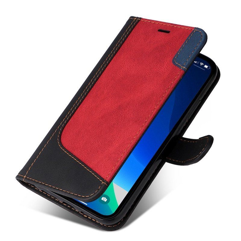 Etui Folio do iPhone 14 Pro Max z Łańcuch Trójkolorowy Pasek