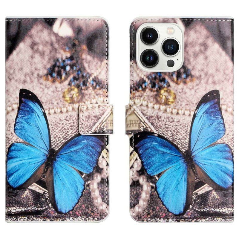 Etui Folio do iPhone 14 Pro Niebieski Motyl