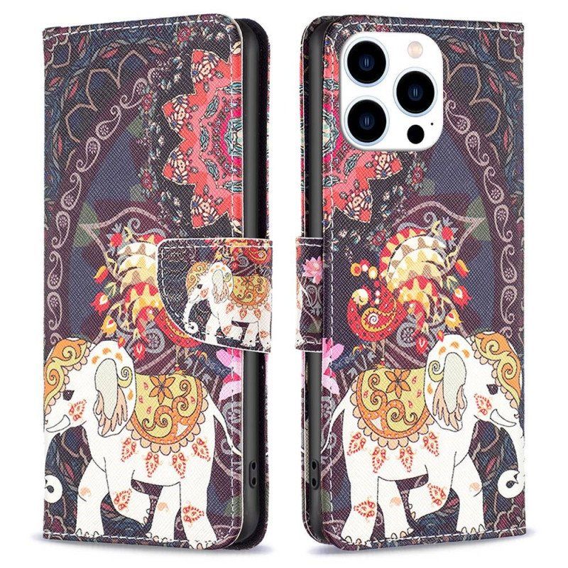 Etui Folio do iPhone 14 Pro Słoń Indyjski