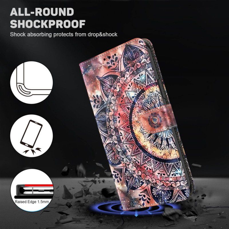 Etui Folio do iPhone 14 Pro z Łańcuch Kolorowa Mandala Z Paskami