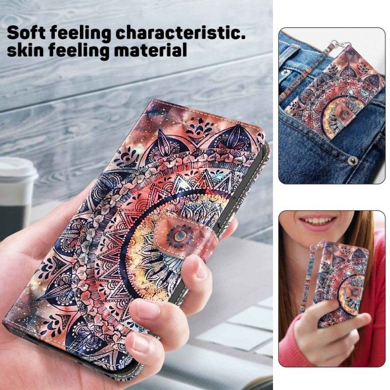 Etui Folio do iPhone 14 Pro z Łańcuch Kolorowa Mandala Z Paskami