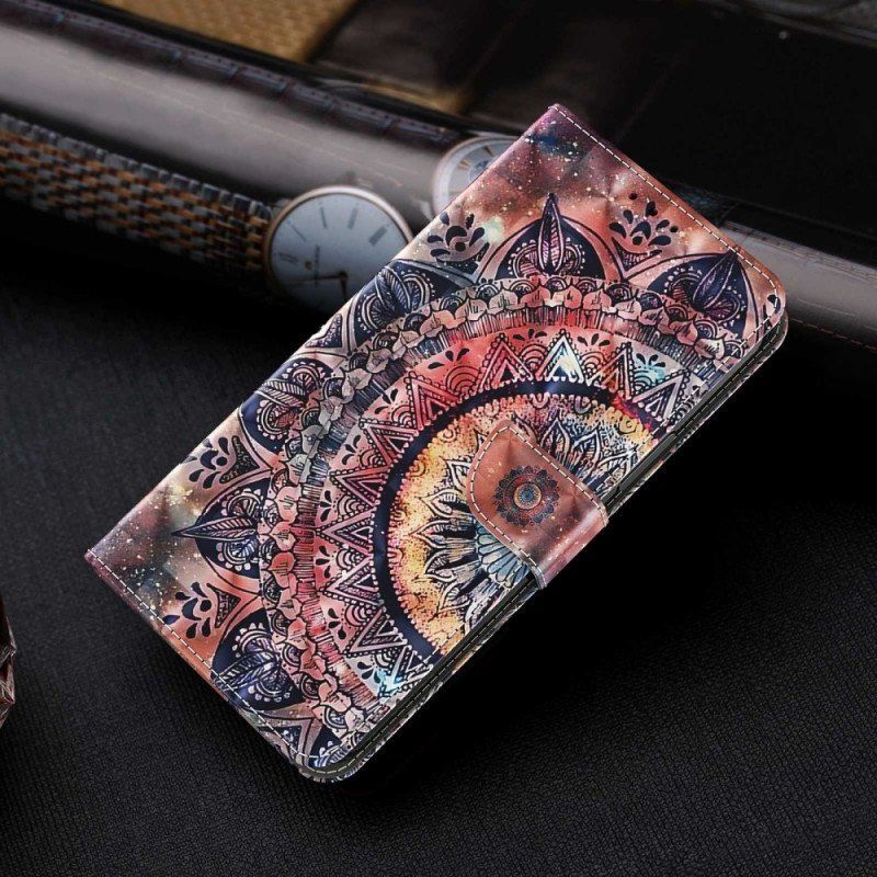 Etui Folio do iPhone 14 Pro z Łańcuch Kolorowa Mandala Z Paskami