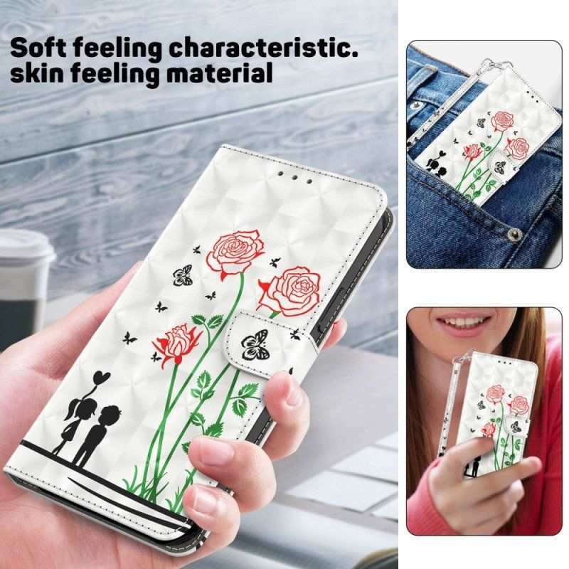 Etui Folio do iPhone 14 Pro z Łańcuch Smycz Love Dandelions