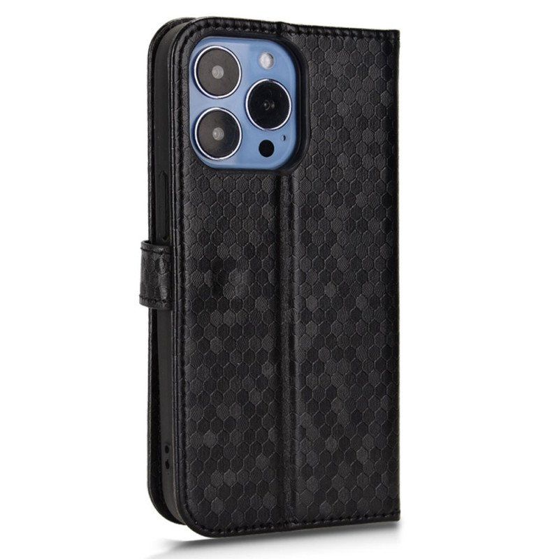 Etui Folio do iPhone 14 Pro z Łańcuch Wzór 3d Na Ramiączkach