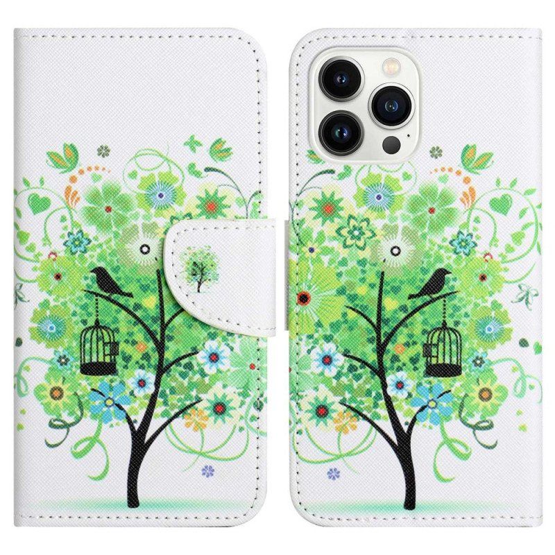 Etui Folio do iPhone 14 Pro Zielone Drzewo