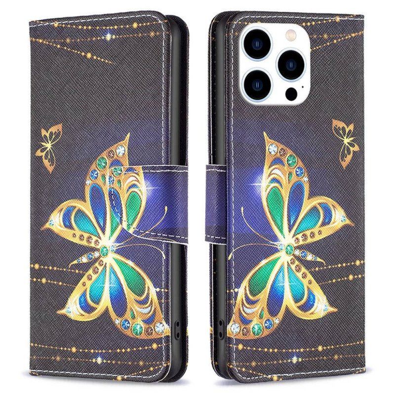 Etui Folio do iPhone 14 Pro Złoty Motyl