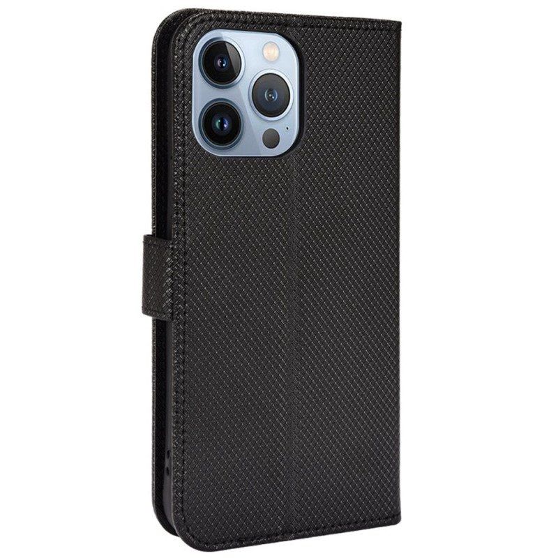 Etui Folio do iPhone 14 z Łańcuch Stylowa Sztuczna Skóra Z Paskami