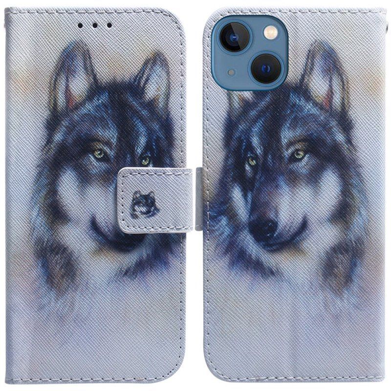 Etui Folio do iPhone 15 Akwarela Wilk