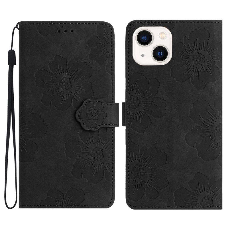 Etui Folio do iPhone 15 Nadruk Kwiatowy