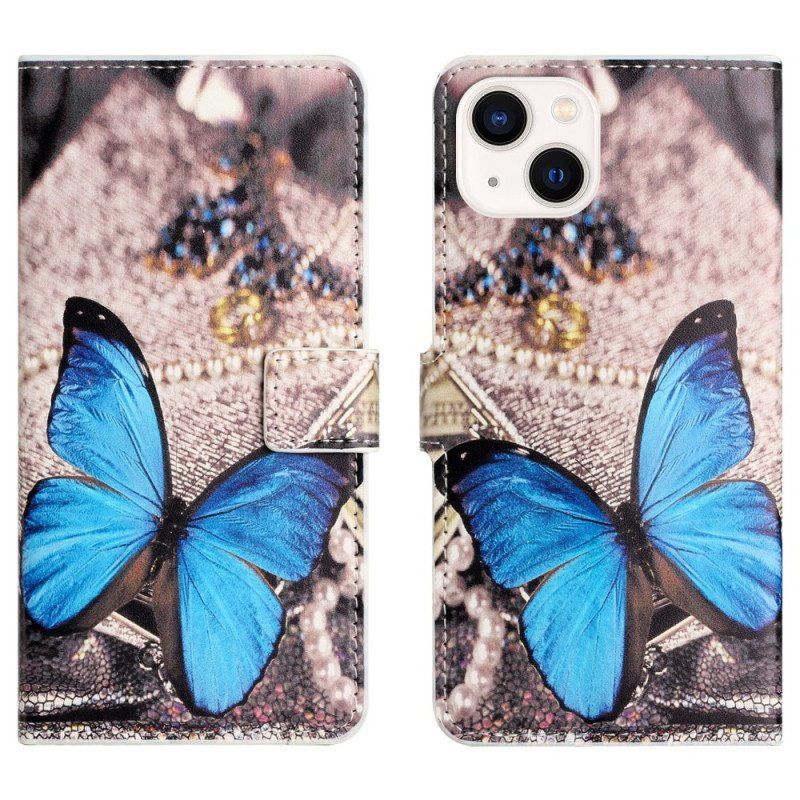 Etui Folio do iPhone 15 Niebieski Motyl