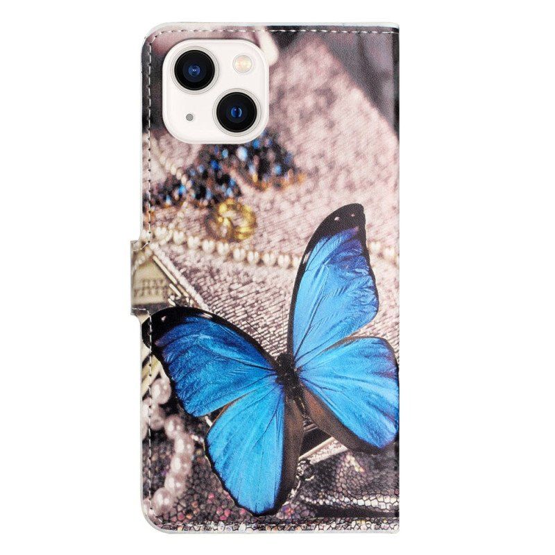 Etui Folio do iPhone 15 Niebieski Motyl