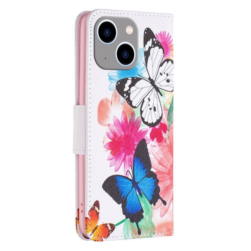 Etui Folio do iPhone 15 Plus Akwarela Motyle