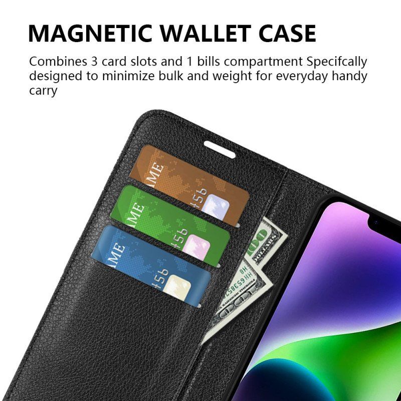 Etui Folio do iPhone 15 Plus Klasyczna Sztuczna Skóra Litchi