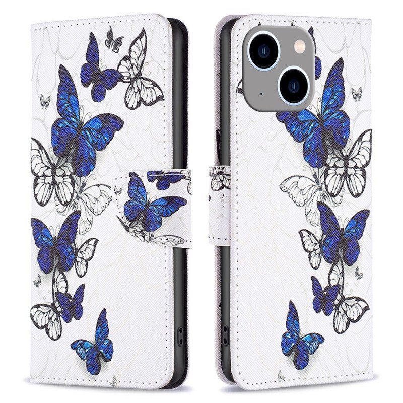 Etui Folio do iPhone 15 Plus Kolorowe Motyle