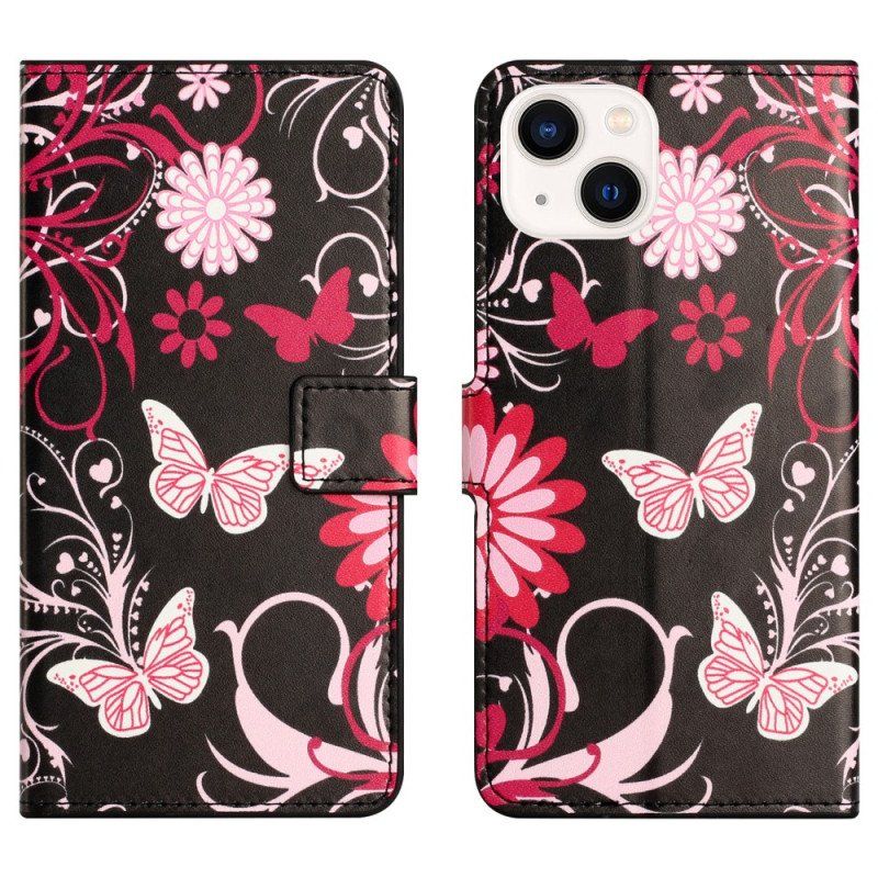 Etui Folio do iPhone 15 Plus Piękne Motyle