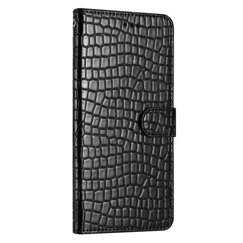 Etui Folio do iPhone 15 Plus Styl Krokodyla Z Paskiem