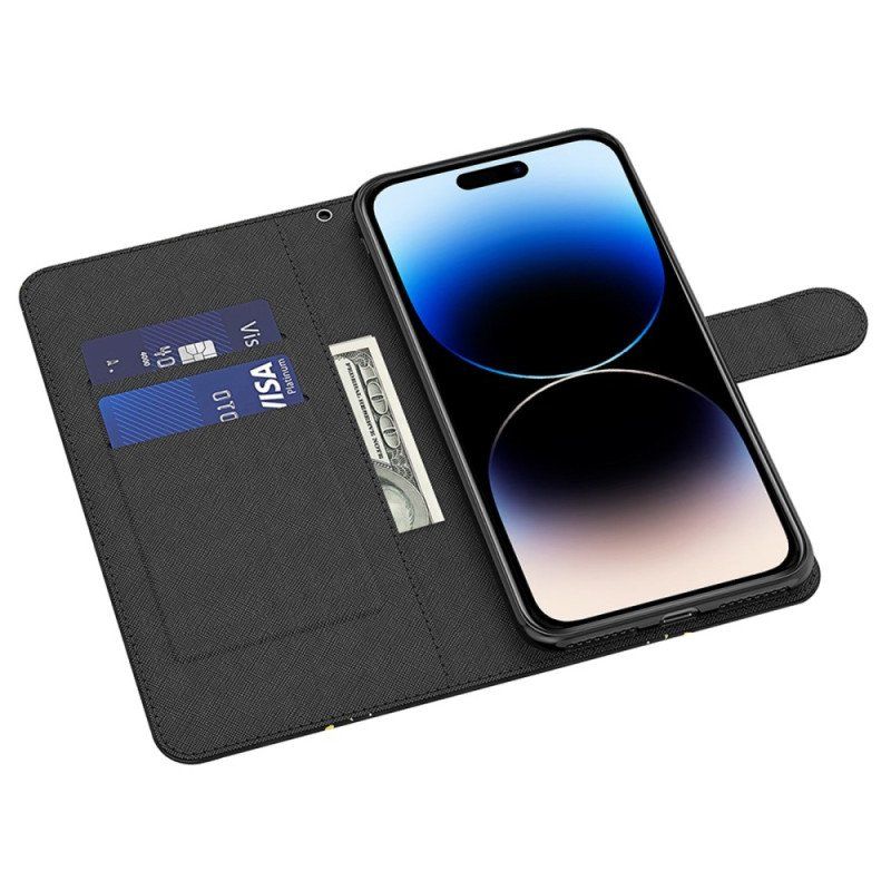 Etui Folio do iPhone 15 Plus z Łańcuch Motyle 3d Ze Smyczą