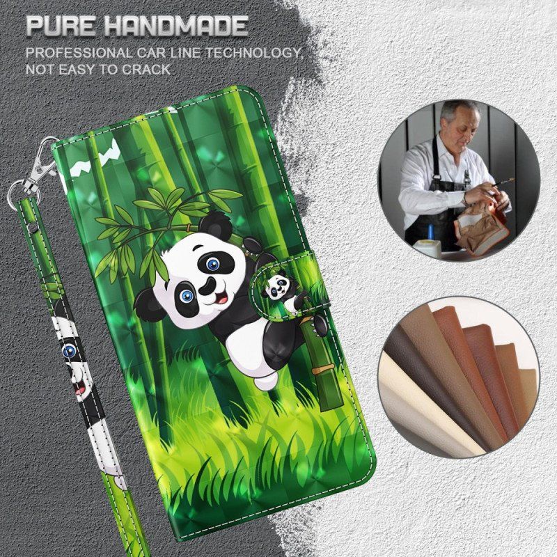 Etui Folio do iPhone 15 Plus z Łańcuch Panda Bambusowa 3d Z Paskiem