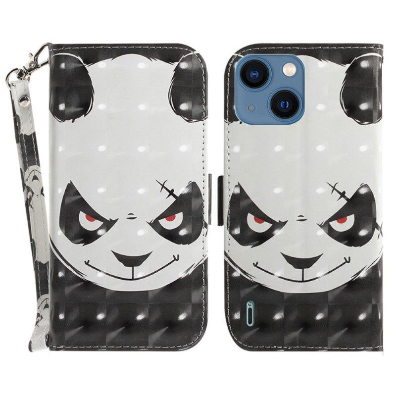 Etui Folio do iPhone 15 Plus z Łańcuch Wściekła Panda Z Paskiem