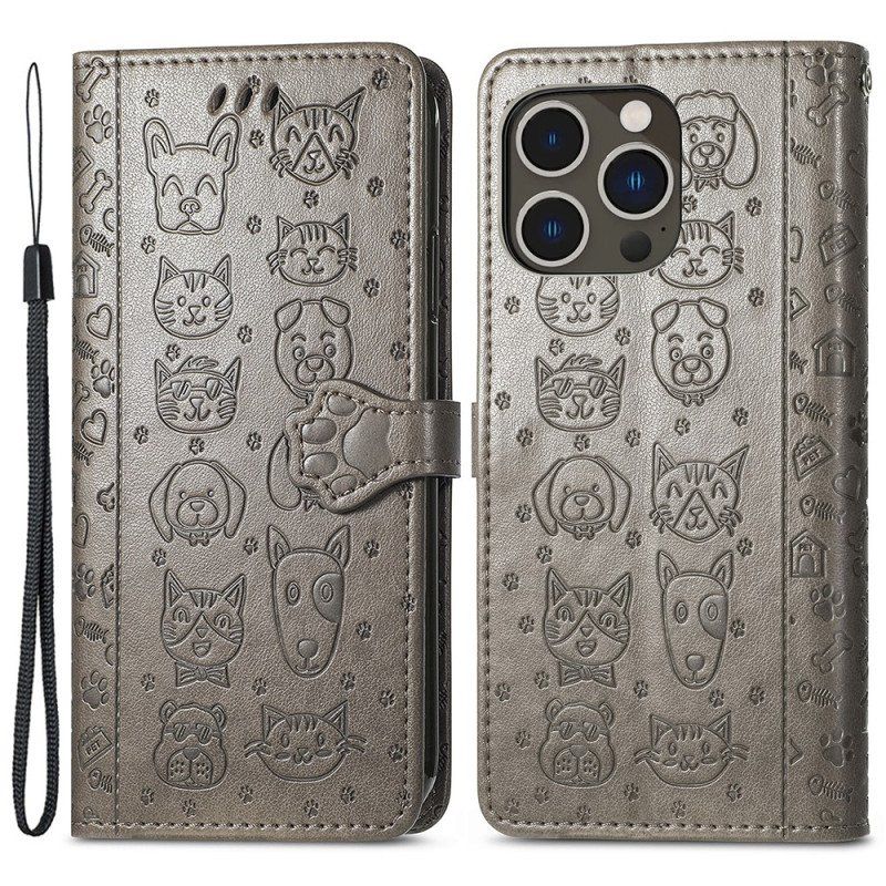 Etui Folio do iPhone 15 Pro Animowane Zwierzęta