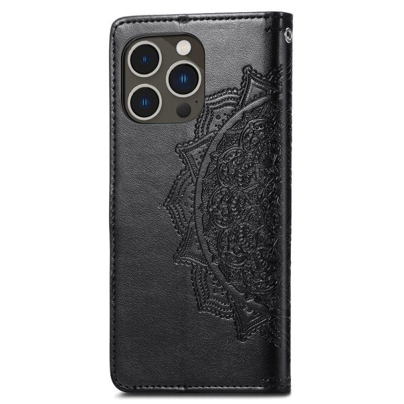 Etui Folio do iPhone 15 Pro Max z Łańcuch Barokowa Mandala Z Paskiem