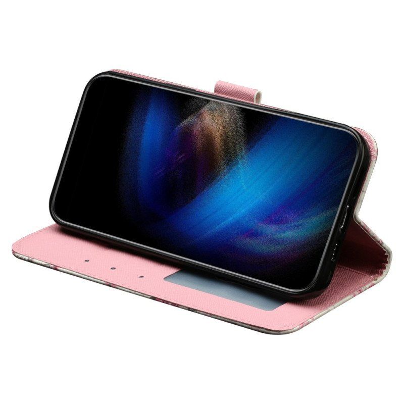 Etui Folio do iPhone 15 Pro Max z Łańcuch Kwiaty 3d Z Paskiem