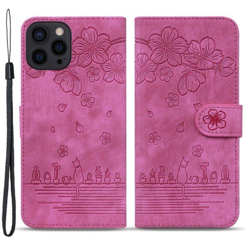 Etui Folio do iPhone 15 Pro Max z Łańcuch Stringi Cat Daydream