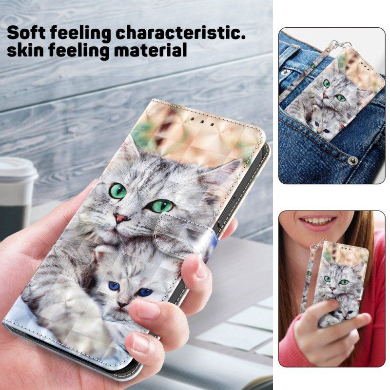 Etui Folio do iPhone 15 Pro z Łańcuch Delikatne Stringi Dla Kotów