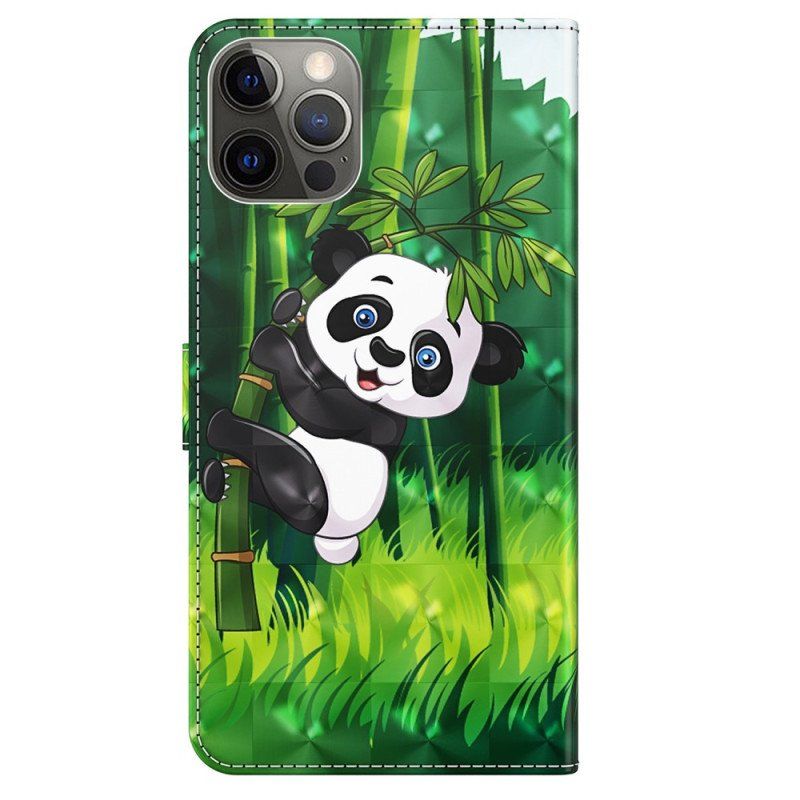 Etui Folio do iPhone 15 Pro z Łańcuch Panda Bambusowa 3d Z Paskiem