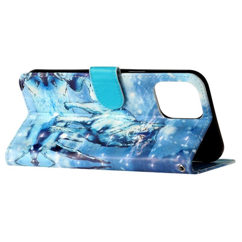 Etui Folio do iPhone 15 Pro z Łańcuch Wilki 3d Z Paskiem