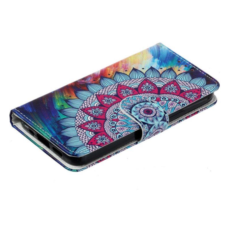 Etui Folio do iPhone 15 z Łańcuch Błyszcząca Mandala Z Paskiem