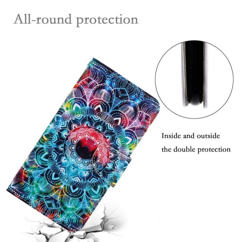 Etui Folio do iPhone 15 z Łańcuch Kolorowa Mandala Z Paskiem