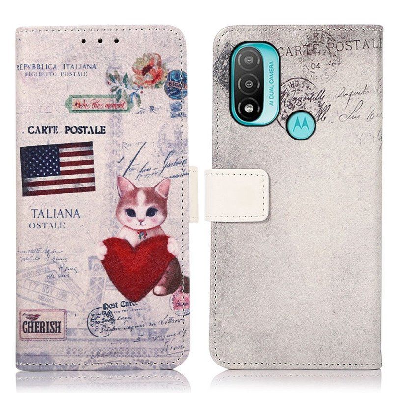 Etui Folio do Moto E40 / E30 / E20 Kot Podróżnik