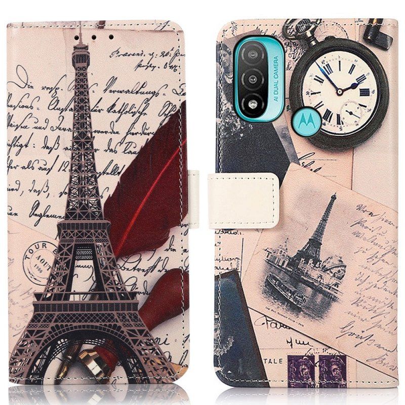 Etui Folio do Moto E40 / E30 / E20 Wieża Eiffla Poety