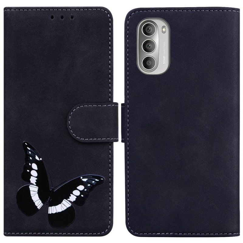 Etui Folio do Moto G51 5G Motyl Dotykający Skóry